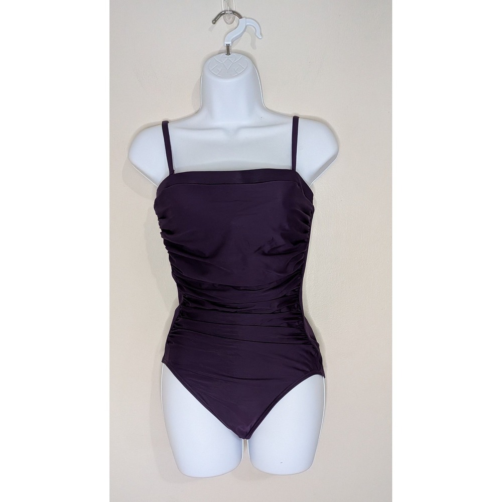 Miraclesuit Womens Purple Ruched Underwire One Piece Swimsuit Size 10 C362642
